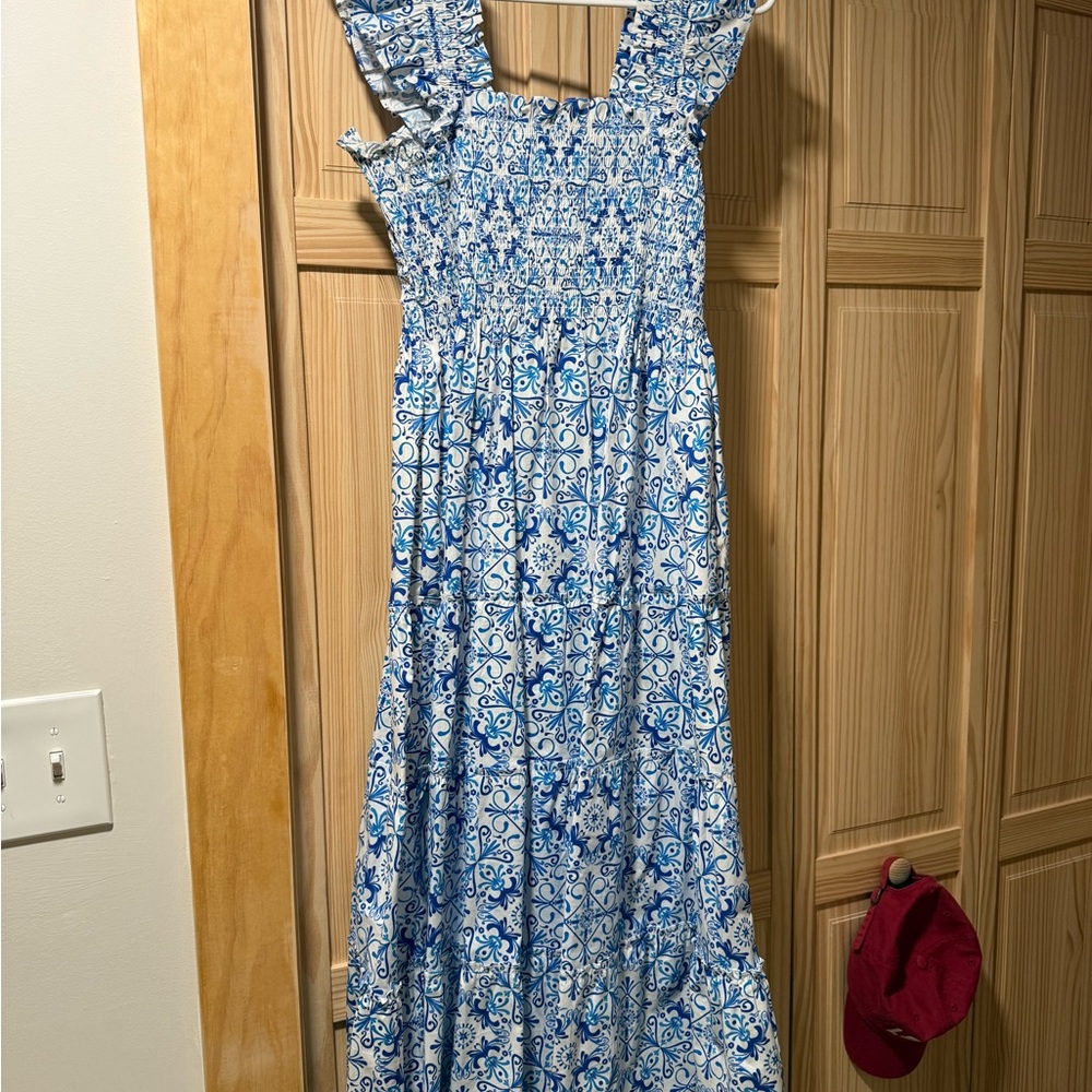 Hill House Blue and White Midi Dress